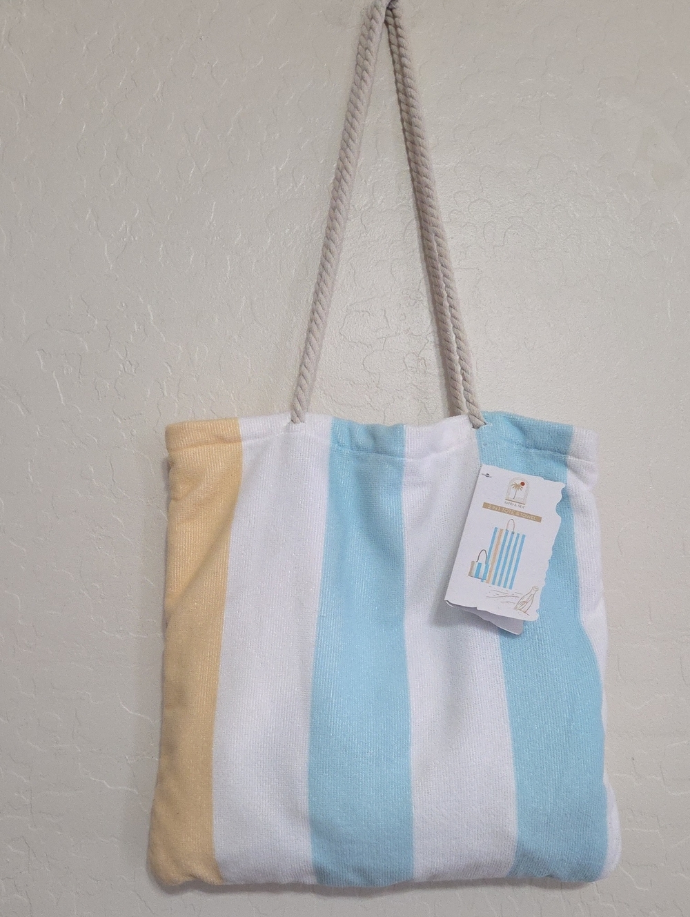 Sand & Sea 2-in-1 Beach Towel Tote Bag Aqua Stripe Rope Handles NWT 30x60